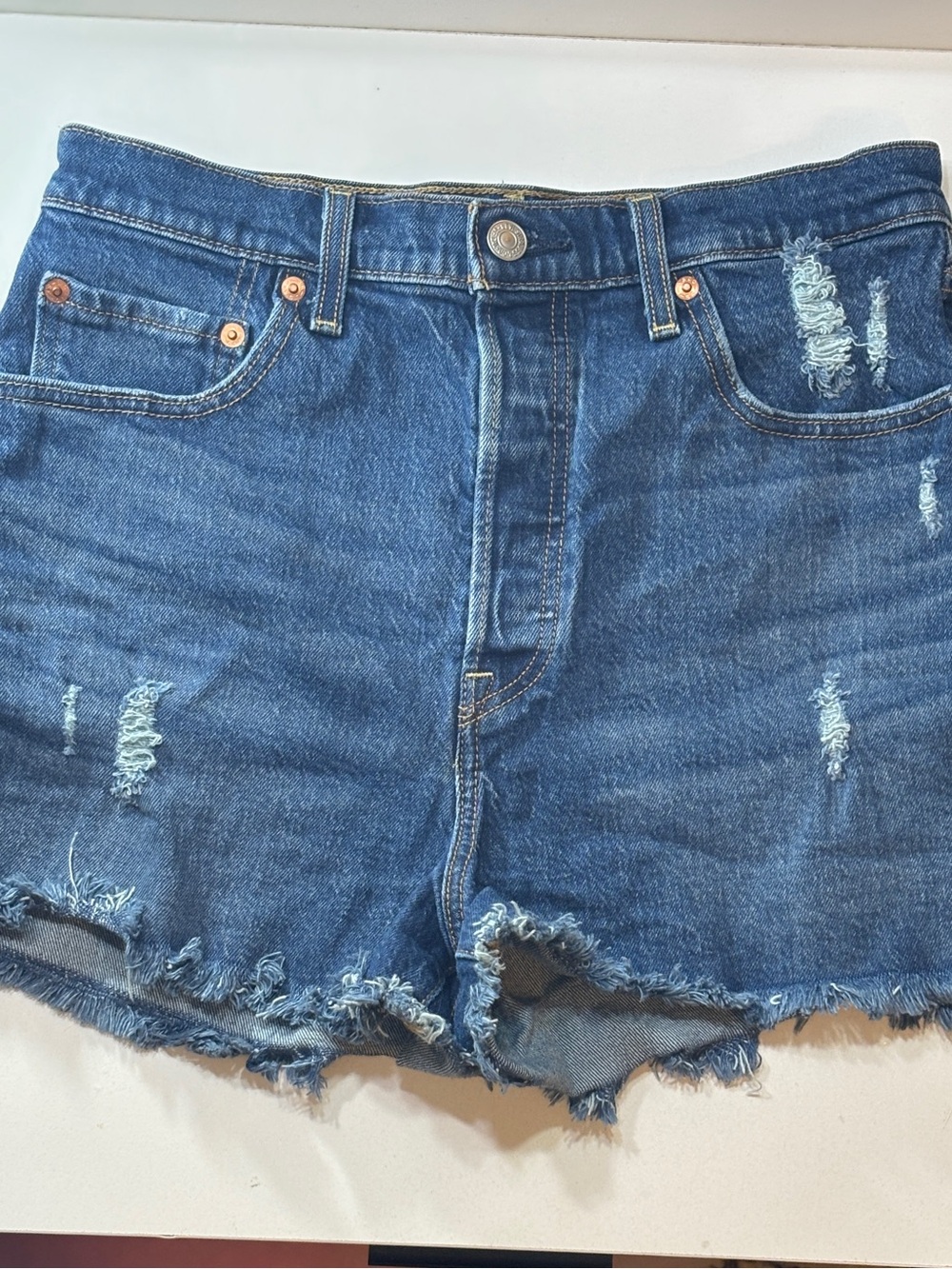 Levi Frayed Hem Women's Blue Shorts